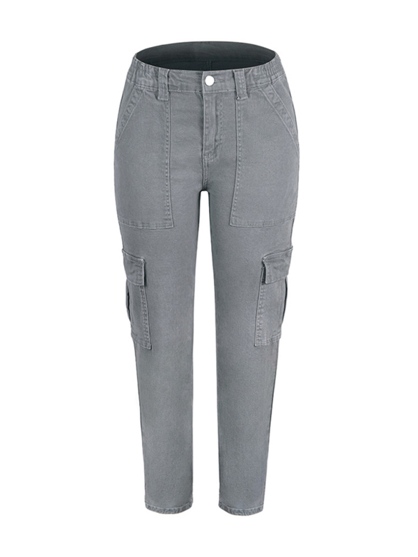 Washed Button Casual Ladies Cotton Trousers-chiquechics