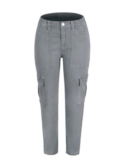 Washed Button Casual Ladies Cotton Trousers-chiquechics