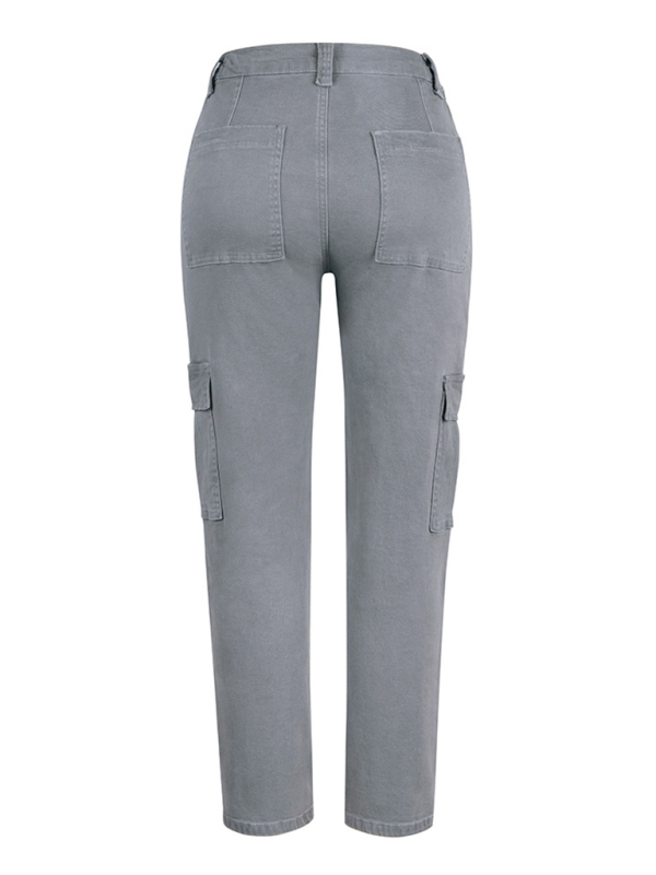 Washed Button Casual Ladies Cotton Trousers-chiquechics