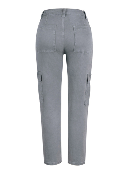 Washed Button Casual Ladies Cotton Trousers-chiquechics