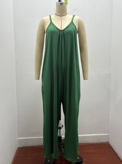 Trousers solid color side pocket loose casual suspender jumpsuit-chiquechics