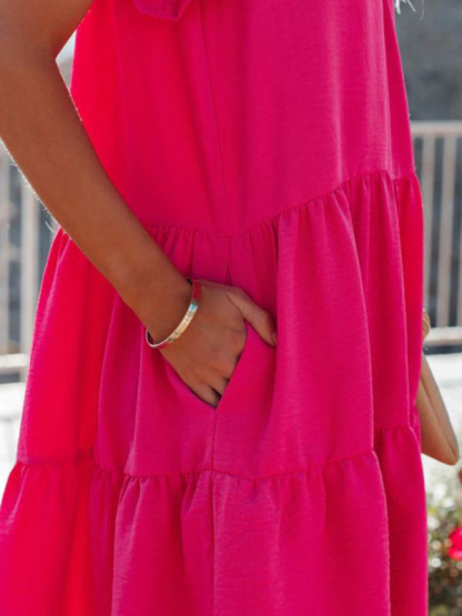 Fashion Pleated Loose Solid Color Short Sleeve Dress-chiquechics