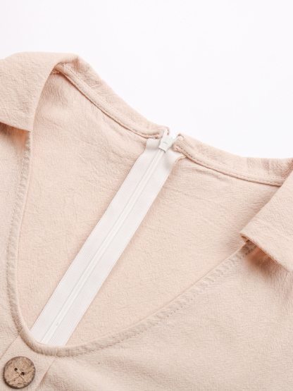Women's Round Neck Short Solid Color Lapel Lapel Short Sleeve Romper-chiquechics