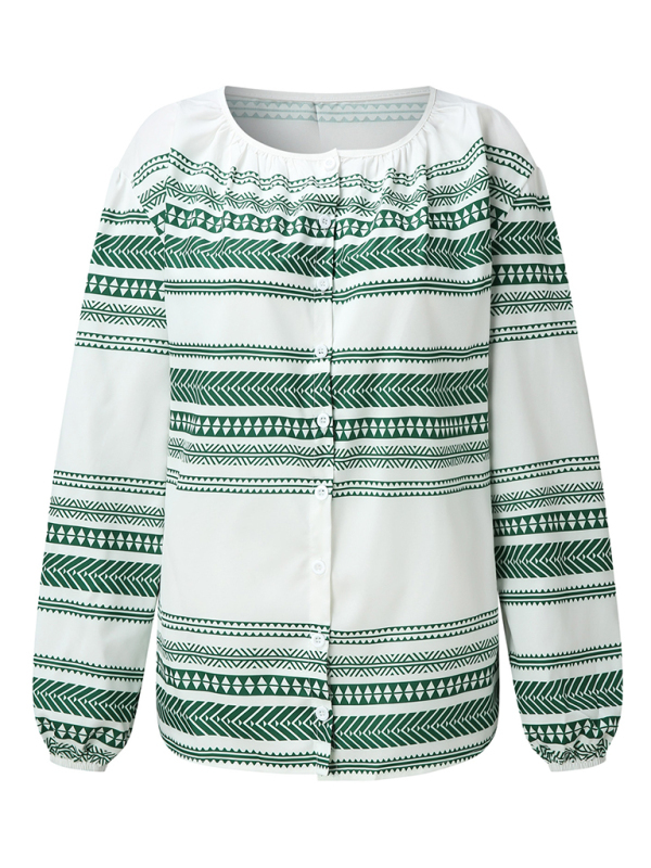 Casual striped printed shirt women's tops women's clothing-chiquechics