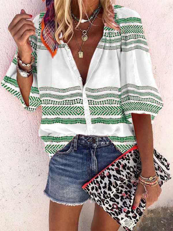 Casual striped printed shirt women's tops women's clothing-chiquechics