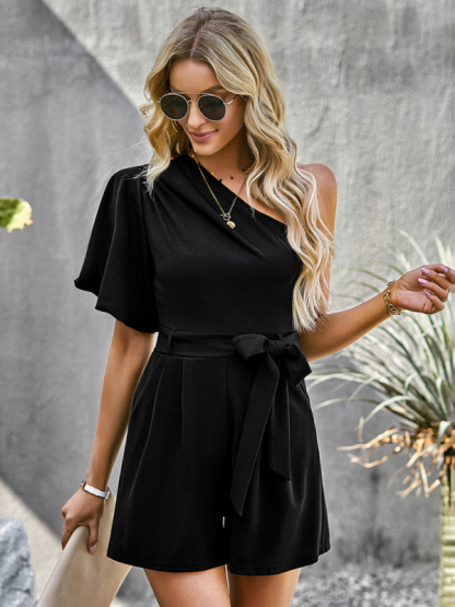 Women's Elegant Solid Color One Shoulder Rompers-chiquechics