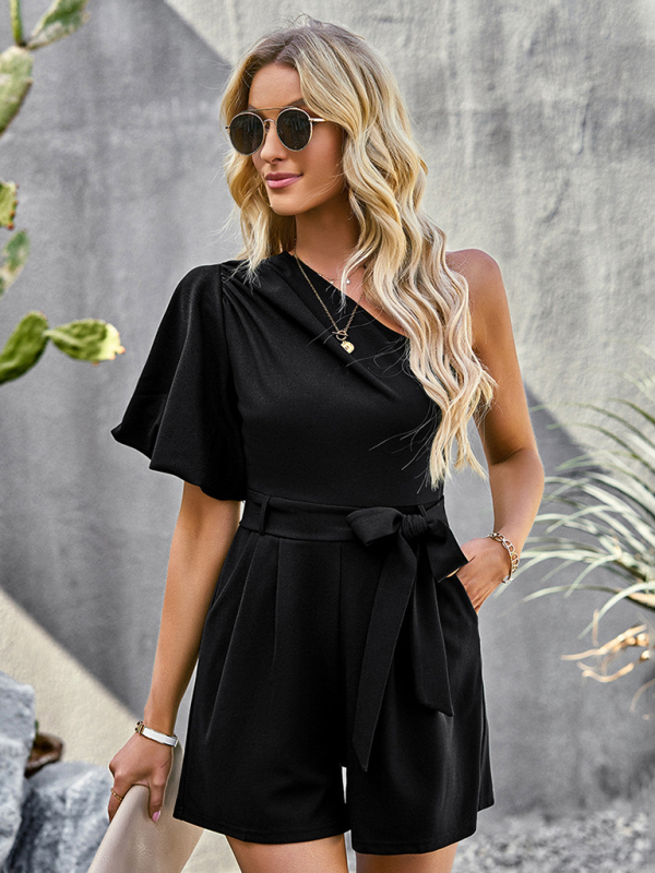 Women's Elegant Solid Color One Shoulder Rompers-chiquechics