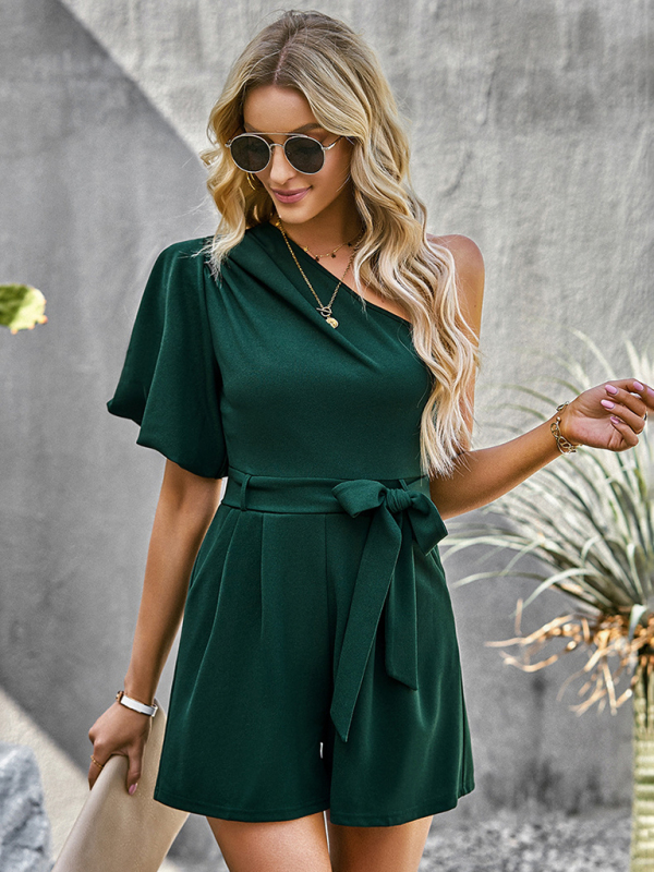 Women's Elegant Solid Color One Shoulder Rompers-chiquechics