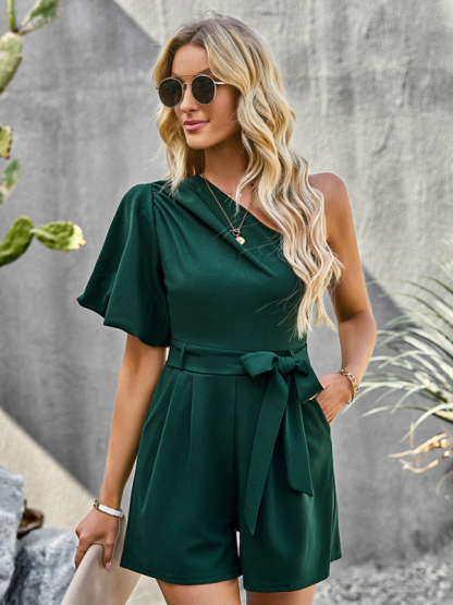 Women's Elegant Solid Color One Shoulder Rompers-chiquechics