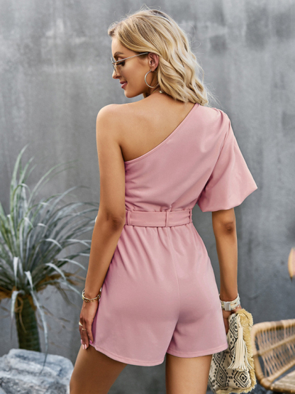 Women's Elegant Solid Color One Shoulder Rompers-chiquechics