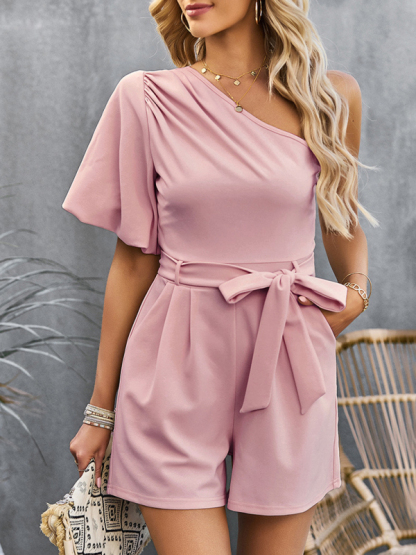 Women's Elegant Solid Color One Shoulder Rompers-chiquechics