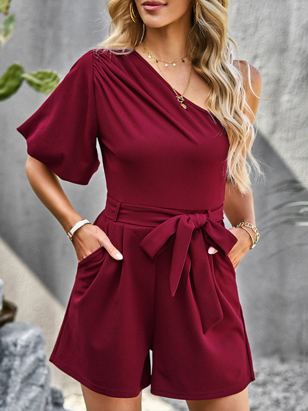 Women's Elegant Solid Color One Shoulder Rompers-chiquechics