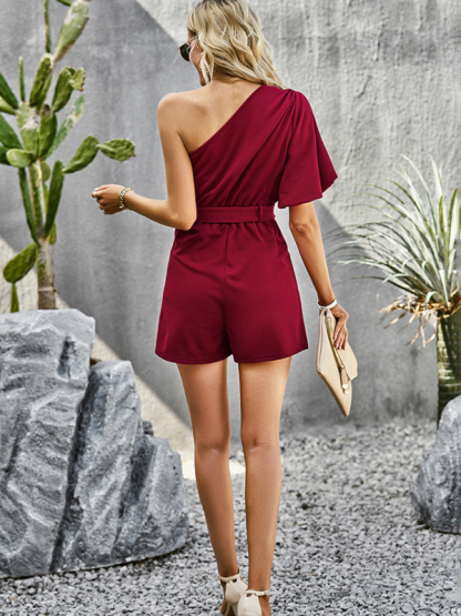Women's Elegant Solid Color One Shoulder Rompers-chiquechics
