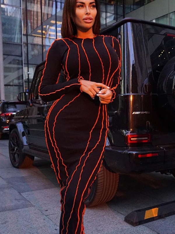 New style small pit strip round neck reverse car edge dress-chiquechics