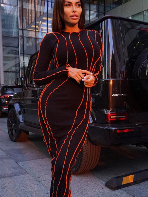 New style small pit strip round neck reverse car edge dress-chiquechics