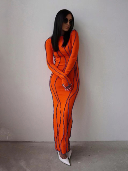 New style small pit strip round neck reverse car edge dress-chiquechics
