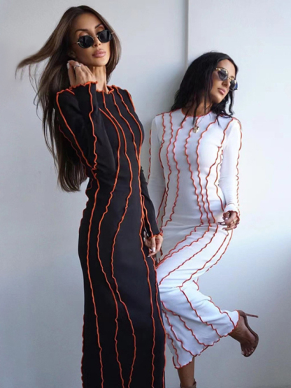 New style small pit strip round neck reverse car edge dress-chiquechics