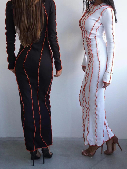 New style small pit strip round neck reverse car edge dress-chiquechics