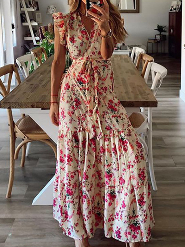 Floral Casual Holiday Sexy Print Dress-chiquechics