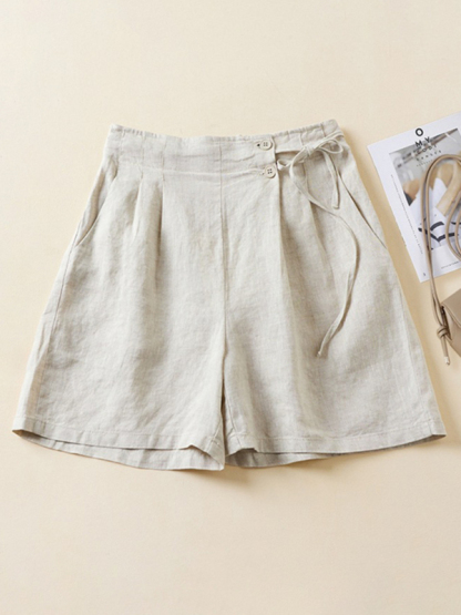 Women's Woven Cotton Linen Baggy Shorts-chiquechics