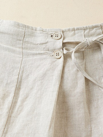 Women's Woven Cotton Linen Baggy Shorts-chiquechics
