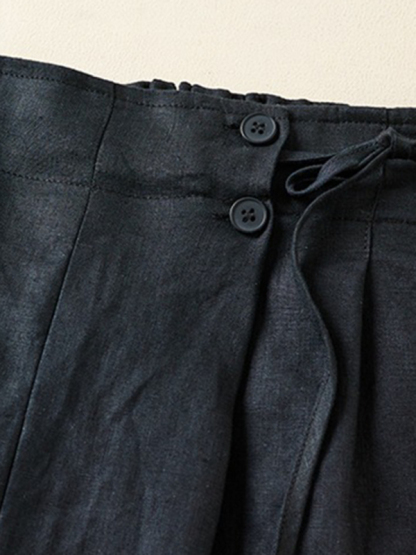 Women's Woven Cotton Linen Baggy Shorts-chiquechics