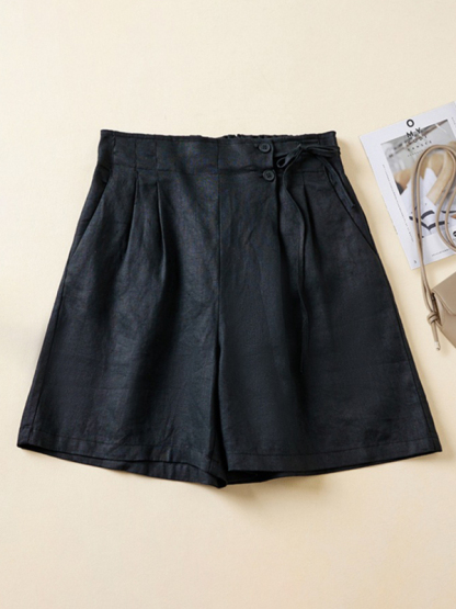 Women's Woven Cotton Linen Baggy Shorts-chiquechics