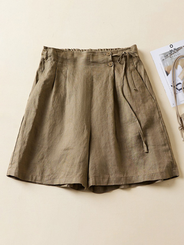 Women's Woven Cotton Linen Baggy Shorts-chiquechics