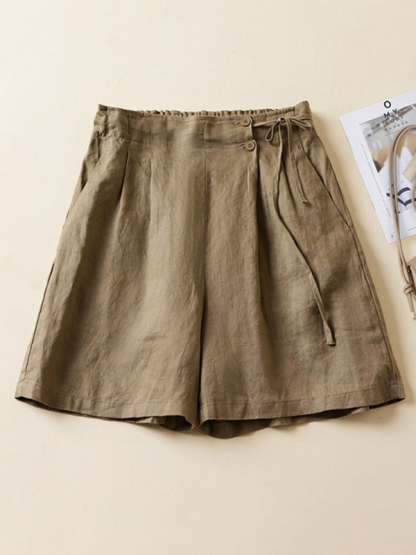 Women's Woven Cotton Linen Baggy Shorts-chiquechics