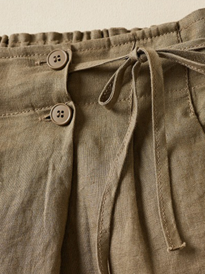 Women's Woven Cotton Linen Baggy Shorts-chiquechics