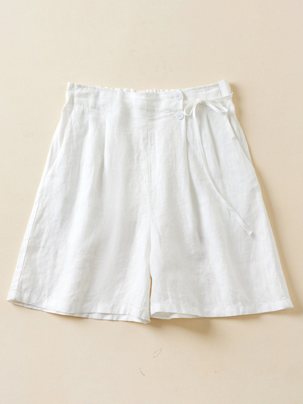 Women's Woven Cotton Linen Baggy Shorts-chiquechics