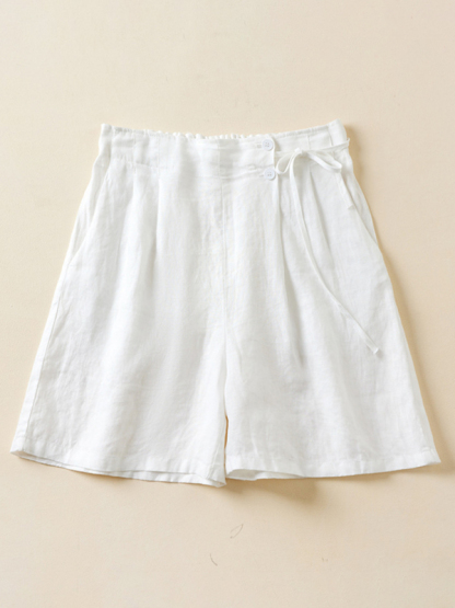Women's Woven Cotton Linen Baggy Shorts-chiquechics
