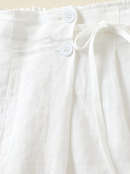 Women's Woven Cotton Linen Baggy Shorts-chiquechics