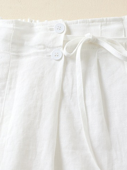 Women's Woven Cotton Linen Baggy Shorts-chiquechics