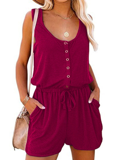 New sleeveless jumpsuit waist tie casual loose wide leg shorts-chiquechics