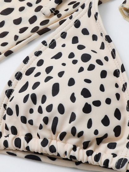 SwimwearNew swimwear long-sleeved mesh jacket ladies three-piece swimsuit leopard print sexy bikini-chiquechics