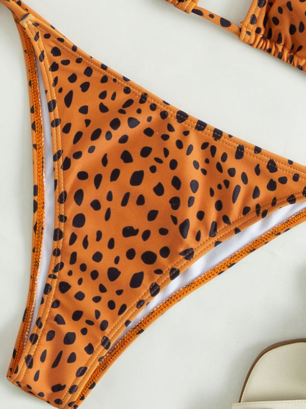 SwimwearNew swimwear long-sleeved mesh jacket ladies three-piece swimsuit leopard print sexy bikini-chiquechics