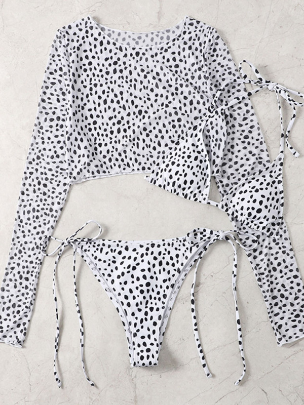 SwimwearNew swimwear long-sleeved mesh jacket ladies three-piece swimsuit leopard print sexy bikini-chiquechics