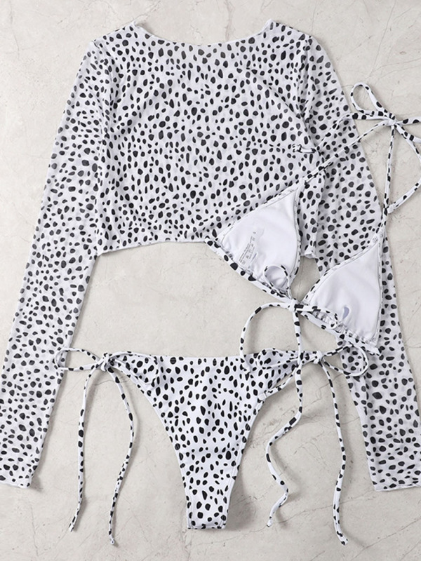 SwimwearNew swimwear long-sleeved mesh jacket ladies three-piece swimsuit leopard print sexy bikini-chiquechics
