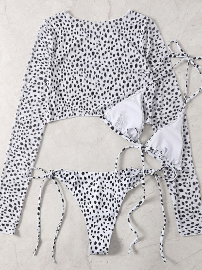 SwimwearNew swimwear long-sleeved mesh jacket ladies three-piece swimsuit leopard print sexy bikini-chiquechics