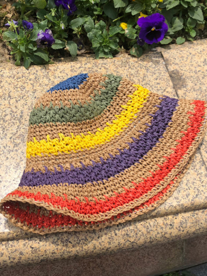Braided straw hat rainbow fisherman hat big brim sun hat outdoor beach sun sun hat-chiquechics