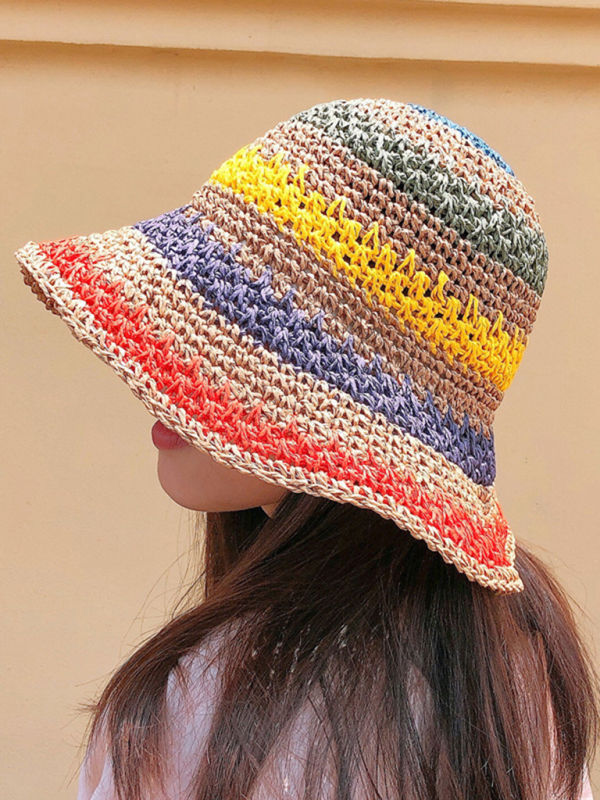 Braided straw hat rainbow fisherman hat big brim sun hat outdoor beach sun sun hat-chiquechics