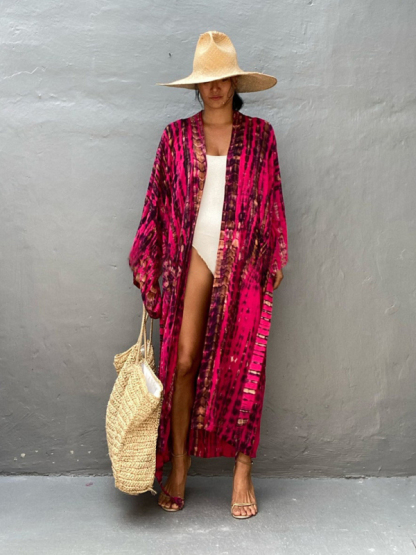 SwimwearBeach Cover Up Tie Dye Graphic Print Sun Protection Cardigan Bikini Over Cover Up-chiquechics