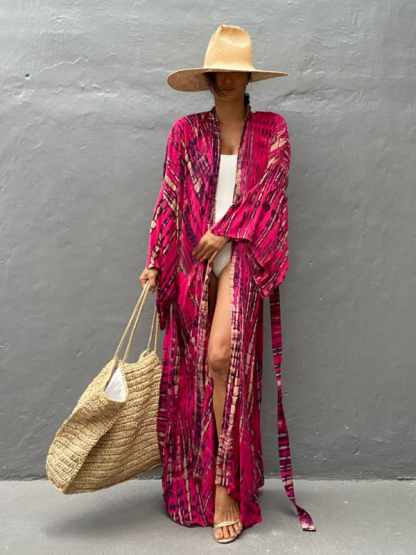 SwimwearBeach Cover Up Tie Dye Graphic Print Sun Protection Cardigan Bikini Over Cover Up-chiquechics