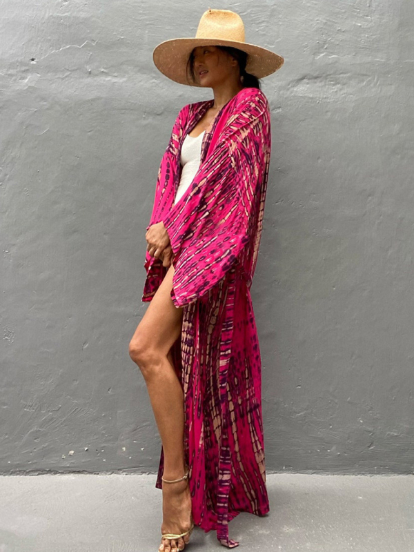 SwimwearBeach Cover Up Tie Dye Graphic Print Sun Protection Cardigan Bikini Over Cover Up-chiquechics