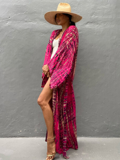 SwimwearBeach Cover Up Tie Dye Graphic Print Sun Protection Cardigan Bikini Over Cover Up-chiquechics
