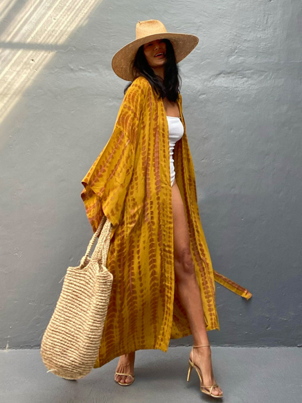 SwimwearBeach Cover Up Tie Dye Graphic Print Sun Protection Cardigan Bikini Over Cover Up-chiquechics