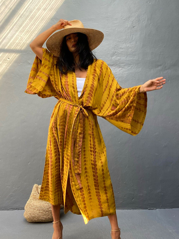 SwimwearBeach Cover Up Tie Dye Graphic Print Sun Protection Cardigan Bikini Over Cover Up-chiquechics