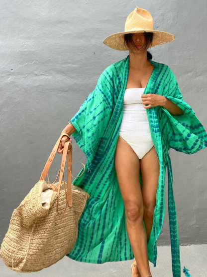 SwimwearBeach Cover Up Tie Dye Graphic Print Sun Protection Cardigan Bikini Over Cover Up-chiquechics
