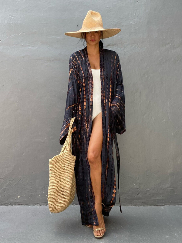 SwimwearBeach Cover Up Tie Dye Graphic Print Sun Protection Cardigan Bikini Over Cover Up-chiquechics